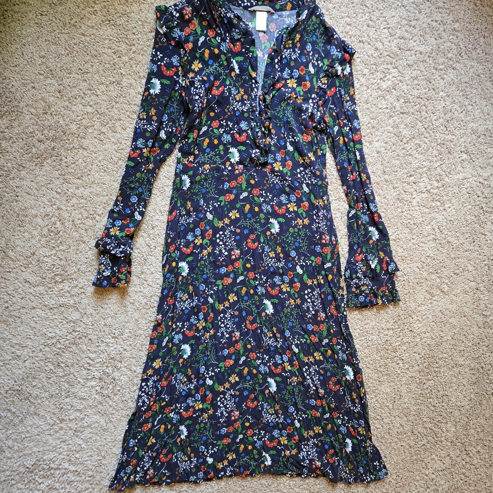 H&M Navy Floral Long Sleeve Dress
